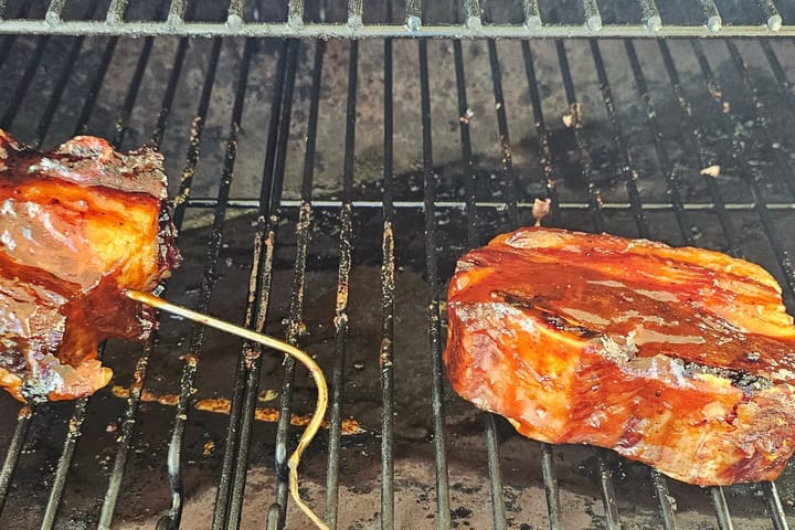 Meat on the grate over the fire