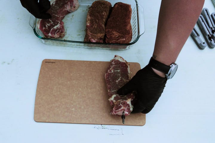 Setting a probe on the cutting board