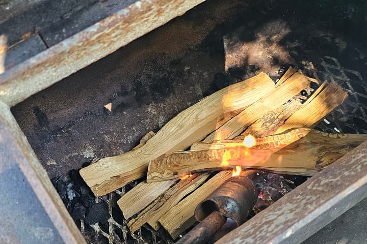 Split wood stacked in the firebox